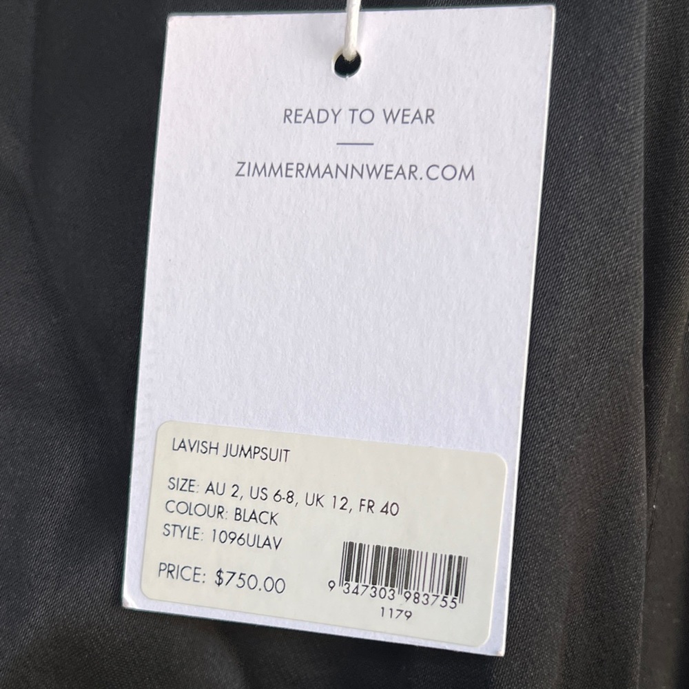 Zimmerman Black “Lavish Jumpsuit” Size AU 2 - Picture 14 of 15